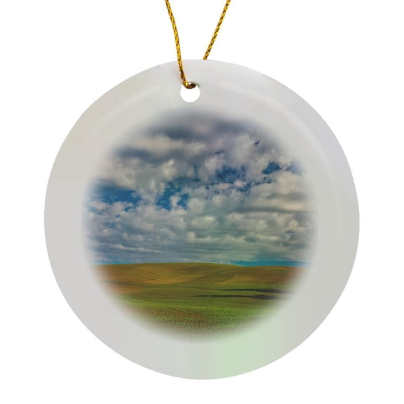 3drose, Washington, Palouse, Clouds Drift over Fields of Spring Wheat., Circle Porcelain Ornament