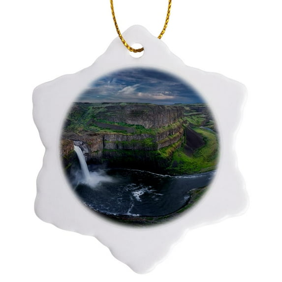 3drose, Washington. Palouse Falls in the Spring with an Approaching Storm., 3 inch Snowflake Porcelain Ornament