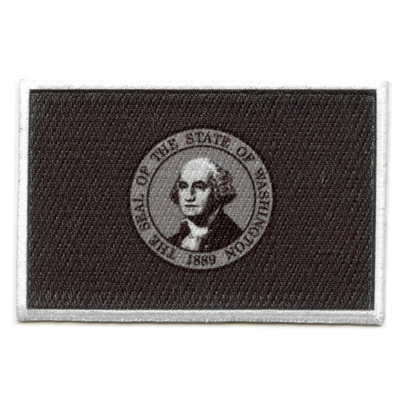 Washington Patch State Flag Grayscale Embroidered Iron On