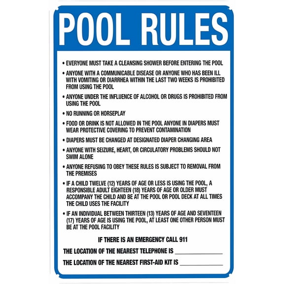 Washington Pool Rules Sign - 8"x12", Complies With State Pool Code, Security Metal Decor for Business, Office, Road, Street, Home, Safety Zones