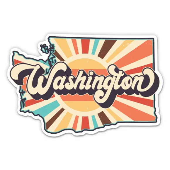 Washington Retro Style State Sticker Phone Decal Water Bottle Stickers Car Decals, Laptop Sticker