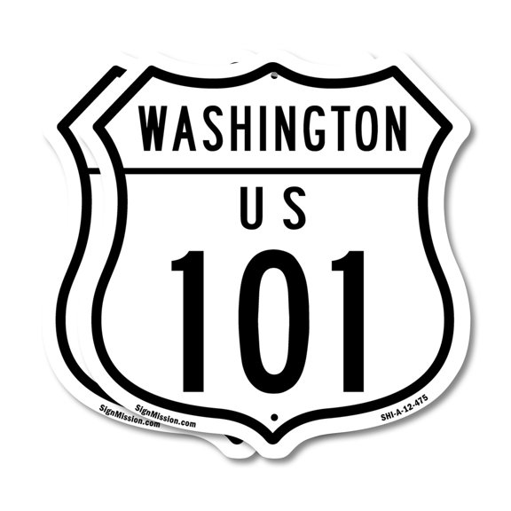 Washington Route Marker Shield Sign Us 101 (2 Pack) 12 inch X 12 inch Shield-Shaped Rust-Free Aluminum Metal Signs Weather Resistant, UV Protected for Workplace Made in the USA