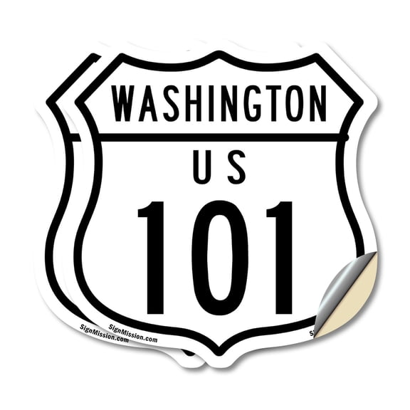 Washington Route Marker Shield Sign Us 101 (2 Pack) 6 inch X 6 inch Shield Shaped Heavy Duty 3.2 mil Vinyl Decals Weather Resistant, UV Protected for Workplace Made in the USA