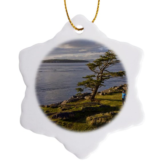 3drose, Washington, Runner in Shark Reef Park, Lopez Island - Us48 Dsv0265 - David Svilar, 3 inch Snowflake Porcelain Ornament