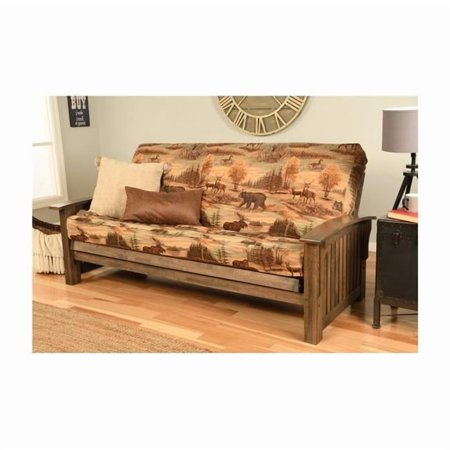 Washington Rustic Walnut Futon Frame with Canadian Mattress - Full Size