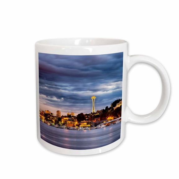 3drose, Washington, Seattle, Evening Light Over Seattle Downtown., 15oz Mug