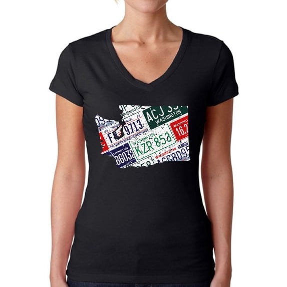 Washington Shirt for Women - V-neck - WA State USA - Graphic Novelty Souvenir Gift