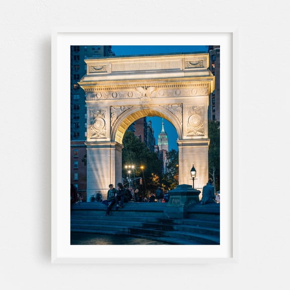 Washington Square Arch 03 - Manhattan New York Photography Architecture Cityscape Nightlife City Street Photography Travel Poster Skyline White Framed Wall Art Print 5 x 7 inches
