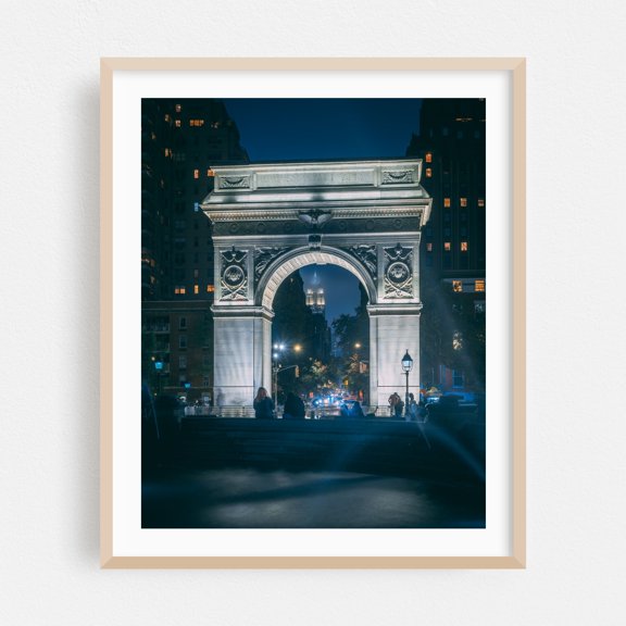 Washington Square Arch at Night - Manhattan New York Photography Architecture Nightlife Cityscape City Travel Poster Street Photography Oak Framed Wall Art Print 6 x 8 inches