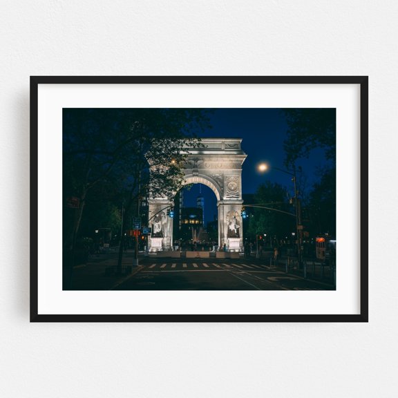 Washington Square Arch at night - Manhattan New York Photography Architecture Cityscape Nightlife City Street Photography Travel Poster Night Sky Black Framed Wall Art Print 5 x 7 inches