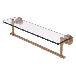 Remi Collection 16 in. Glass Vanity Shelf with Gallery Rail in Satin Nickel Remi Collection 16 in. Glass Vanity Shelf with Gallery Rail in Satin Nickel