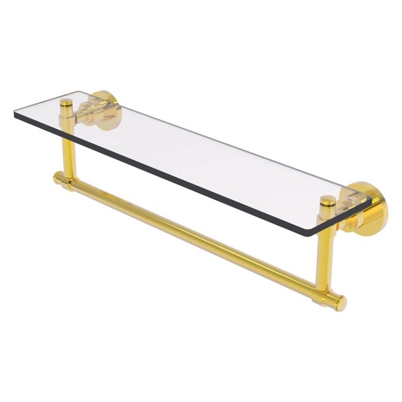 Washington Square Collection Glass Vanity Shelf with Integrated Towel Bar - Polished Brass / 22 Inch