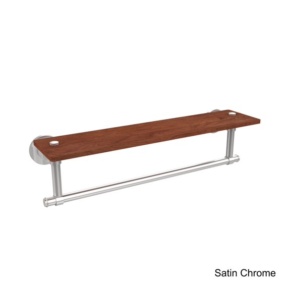 Washington Square Collection Solid IPE Ironwood Shelf with Integrated Towel Bar - Satin Chrome / 22 Inch