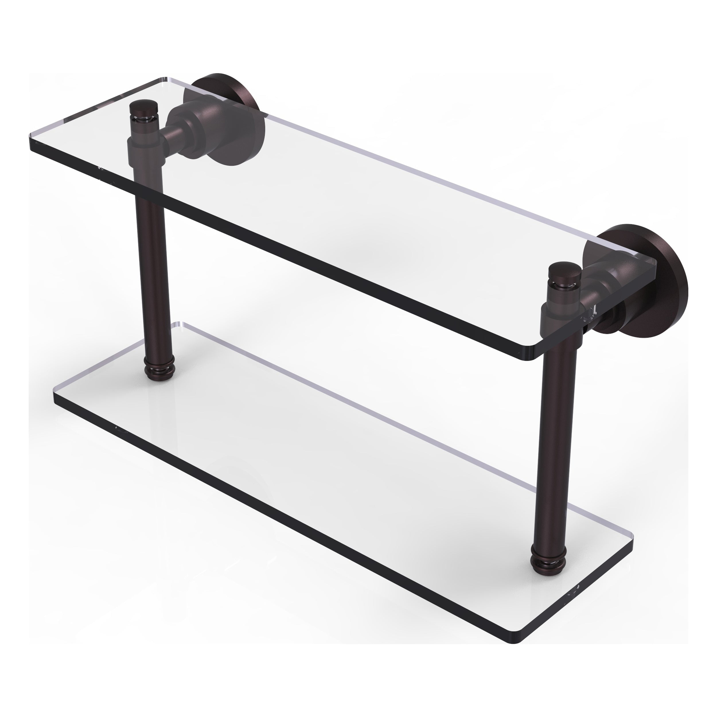 Antique Bronze 16" Two-Tiered Contemporary Glass Vanity Shelf
