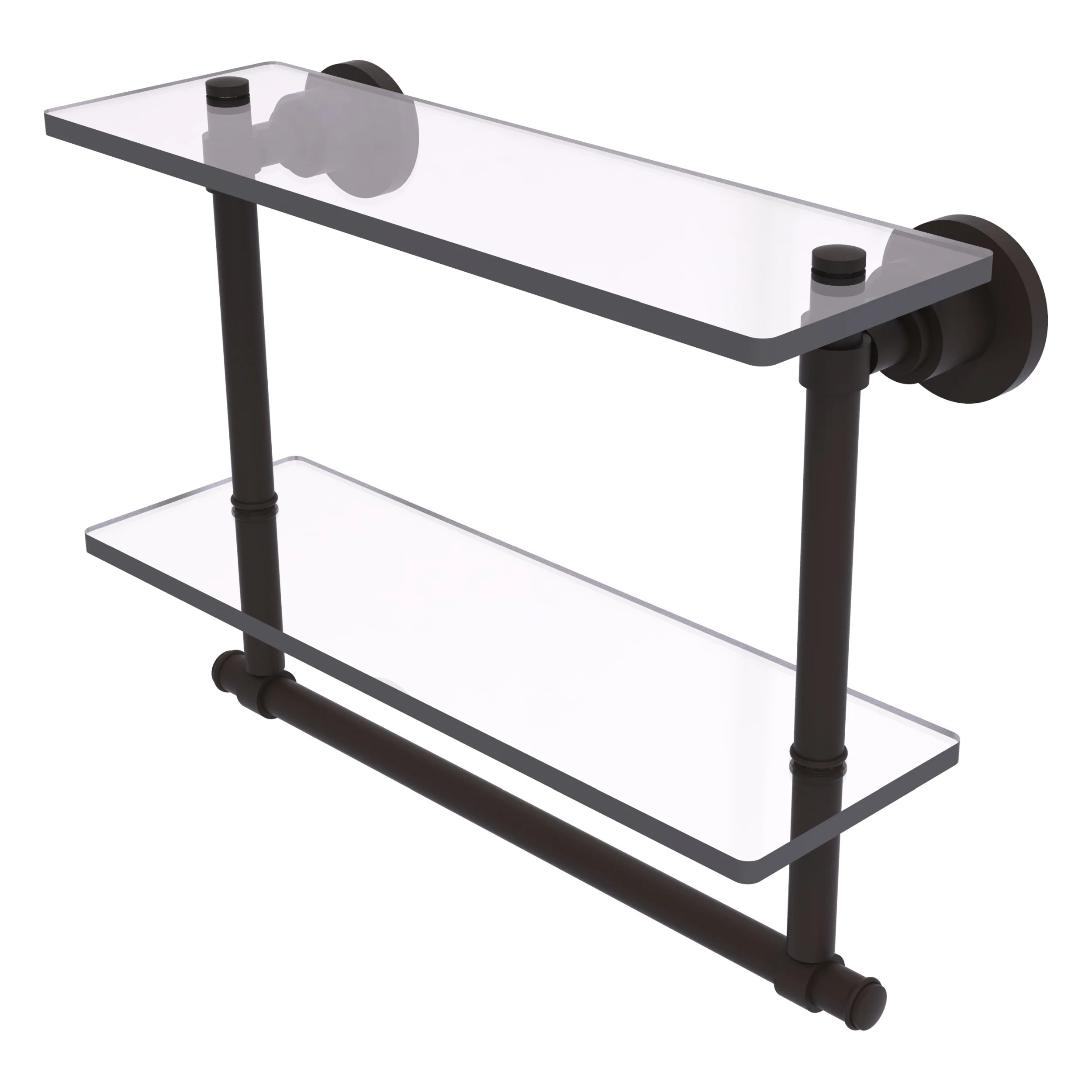 Washington Square Collection Two Tiered Glass Shelf with Integrated Towel Bar Oil Rubbed Bronze 16 Inch Walmart