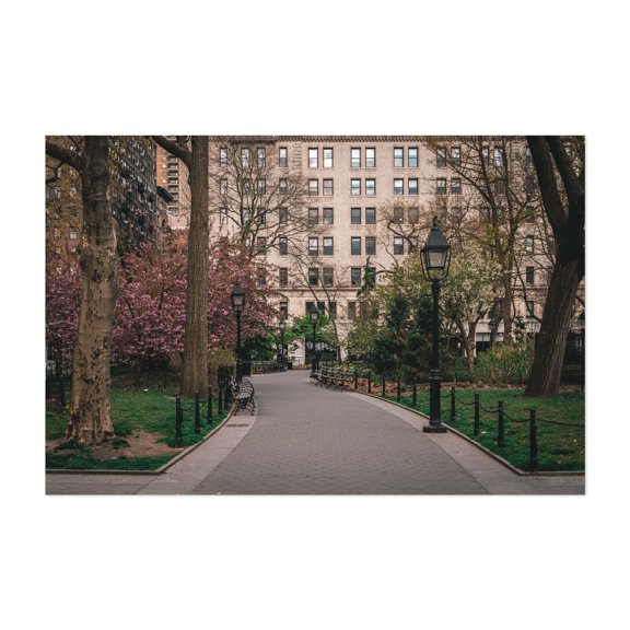 Washington Square Park Walkway - Manhattan New York Photography Cityscape Architecture Scenic Floral Unframed Wall Art Print 32 x 48 inches
