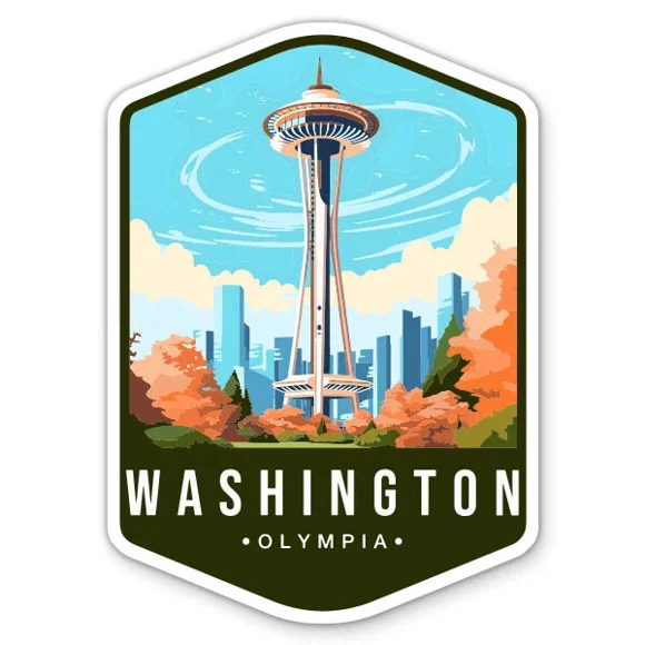 Washington State Badge Travel Sticker Phone Decal Water Bottle Stickers Car Decals, Laptop Sticker