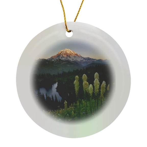 3drose, Washington State. Beargrass Flowers at Eunice Lake. Mt. Rainier N.p, Circle Porcelain Ornament