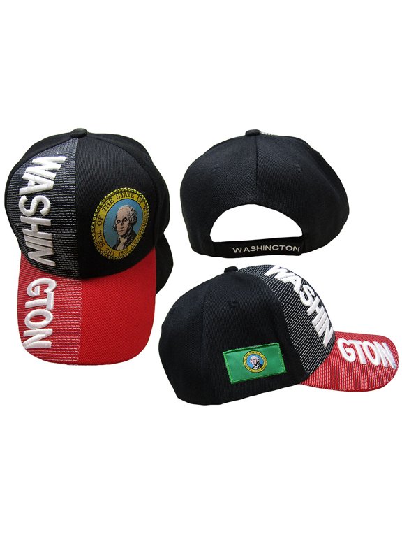 Washington State Black Red With White Letters Patch On Side Embroidered Hat Cap
