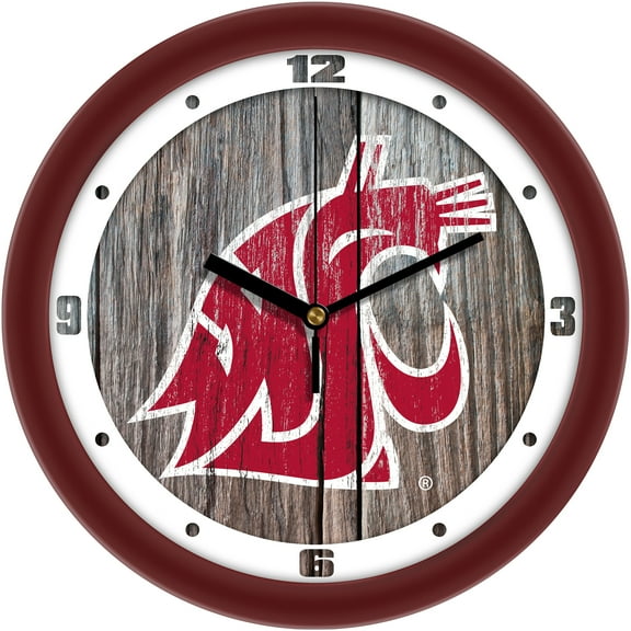 Washington State Cougars 11.5'' Suntime Premium Glass Face Weathered Wood Wall Clock