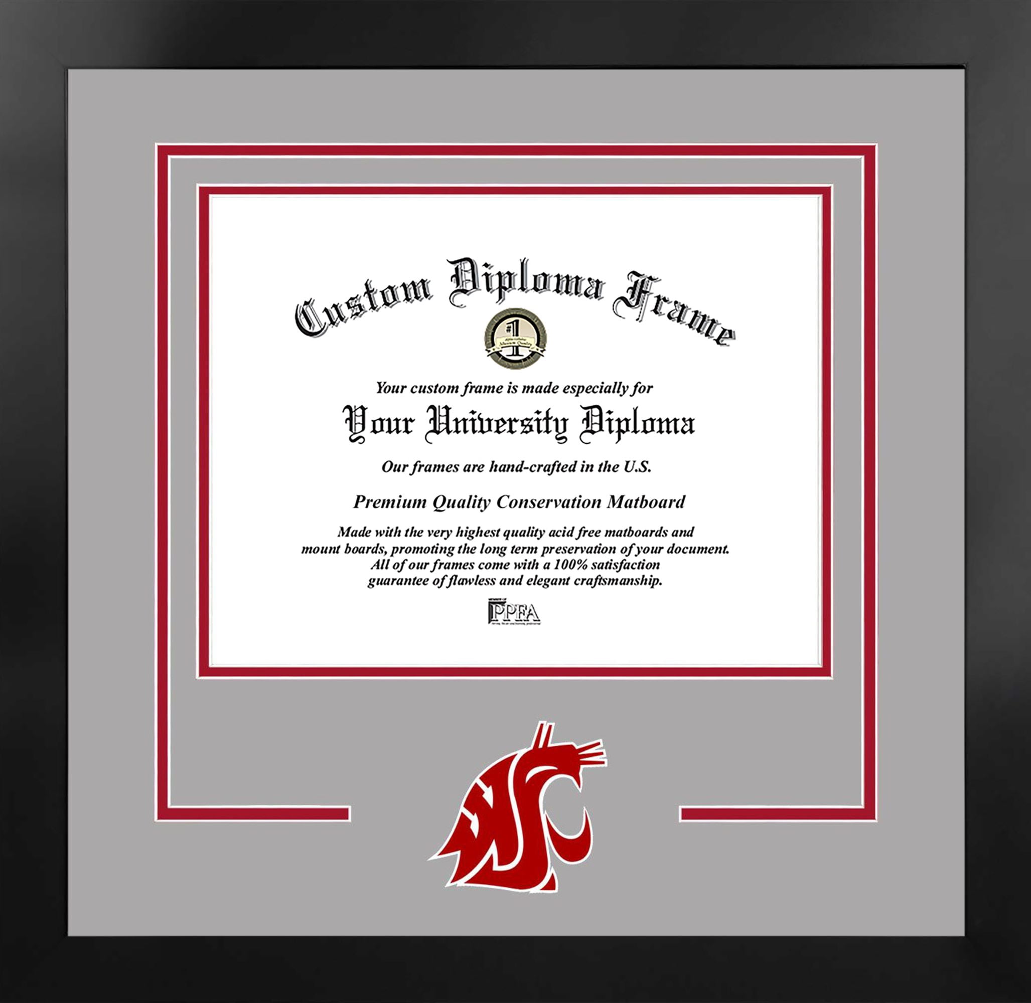 Washington State Cougars 11w x 8.5h Spirit Diploma Manhattan Black Frame with Bonus Campus Images Lithograph (value savings $59)