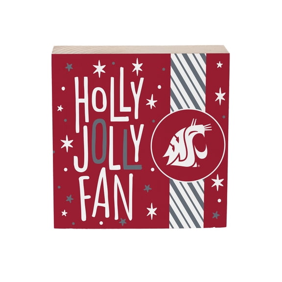 Washington State Cougars 6" Holiday Wood Plock Shelf Sign