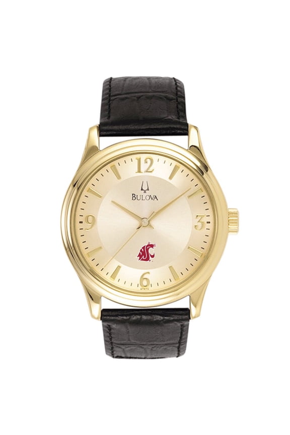 Washington State Cougars Gold-Tone Stainless Steel Watch with Black Leather