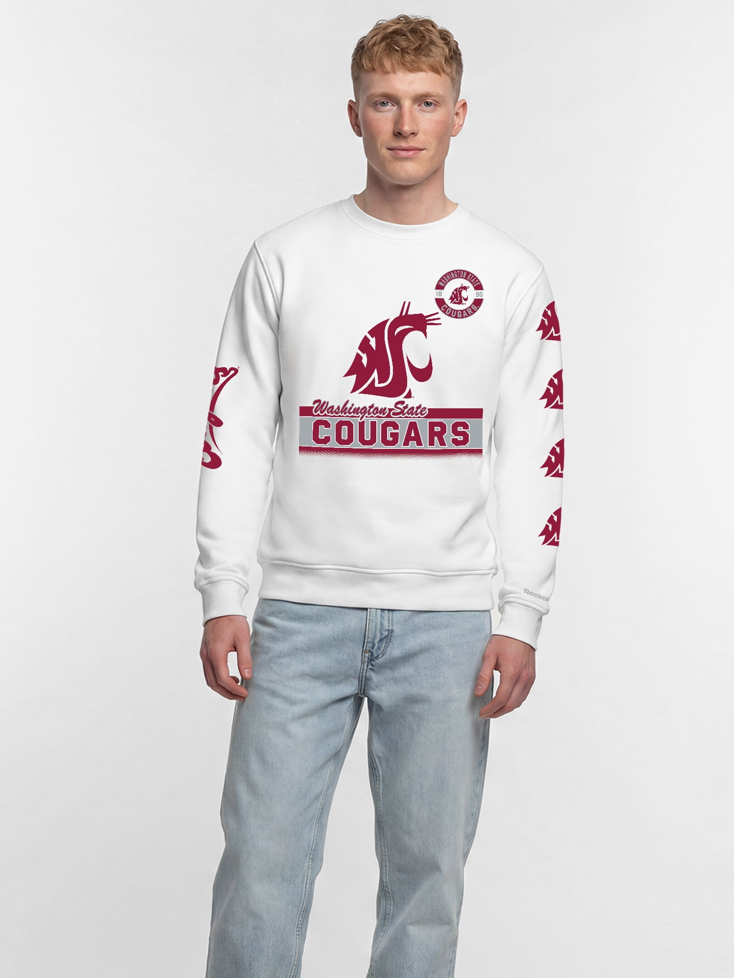 Washington State Cougars Reebok Mens White Crew Sweatshirt