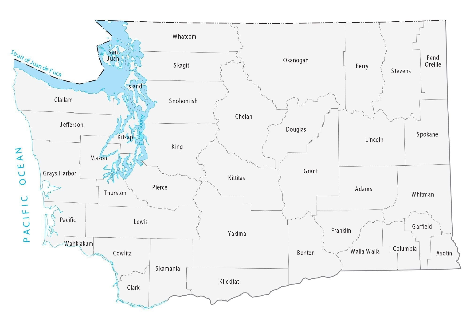 Washington State County Map GLOSSY POSTER PICTURE PHOTO PRINT BANNER ...