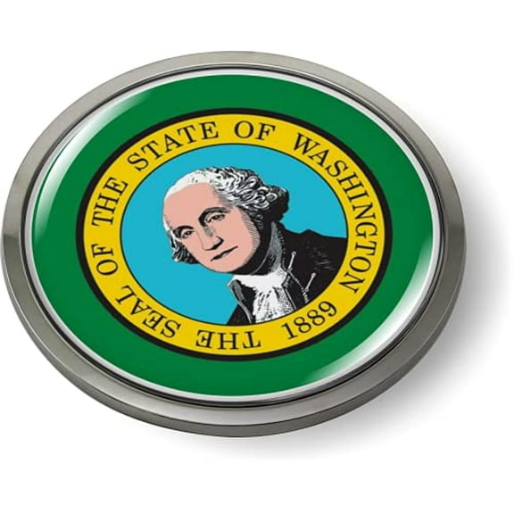 Washington State Flag 3D Domed CAR Emblem Badge Sticker Chrome Metal Round Bezel