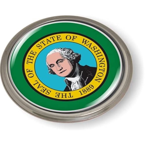 Washington State Flag 3D Domed Car Emblem – Aluminium Bezel Round Badge