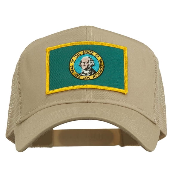 Washington State Flag Patched Mesh Cap - Khaki OSFM