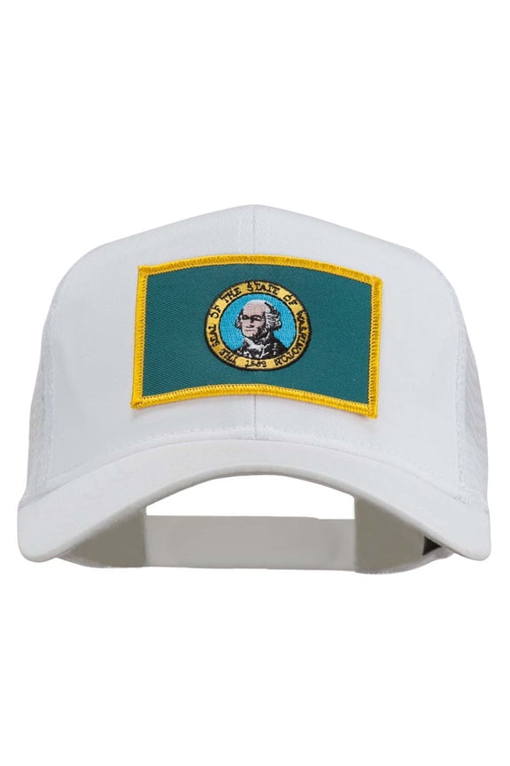 Washington State Flag Patched Mesh Cap - White OSFM
