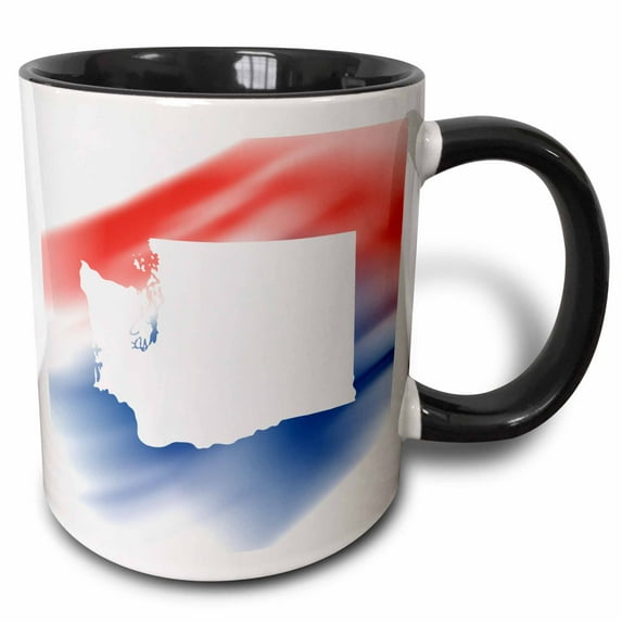 3drose, Washington State in White on a Red, White, and Blue Background., 15oz Two-tone Black Mug