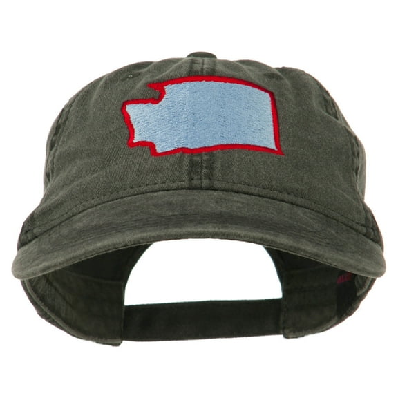 Washington State Map Embroidered Washed Cotton Cap - Black OSFM