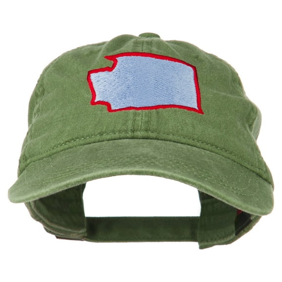 Washington State Map Embroidered Washed Cotton Cap - Olive Green OSFM