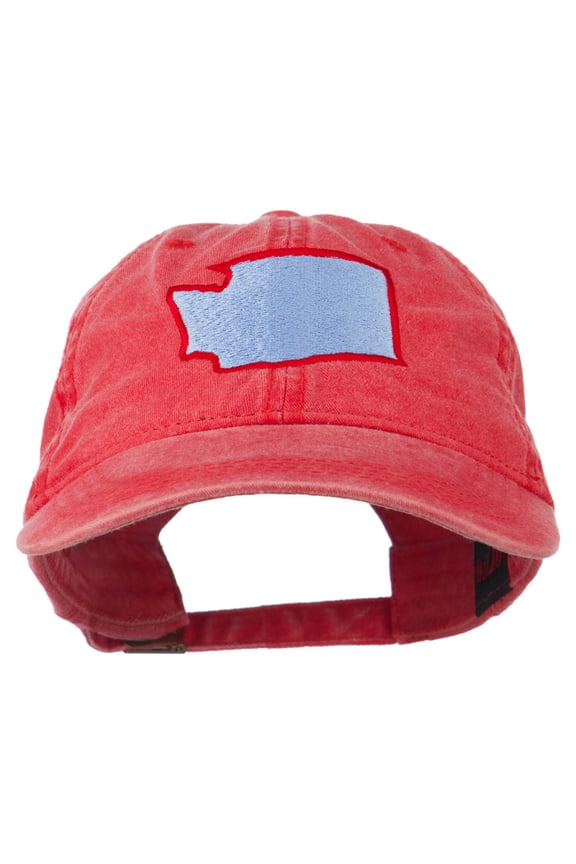 Washington State Map Embroidered Washed Cotton Cap - Red OSFM