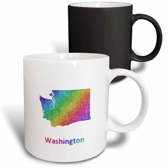 3drose, Washington State Map - Rainbow Sketch Design, 11oz Magic Transforming Mug