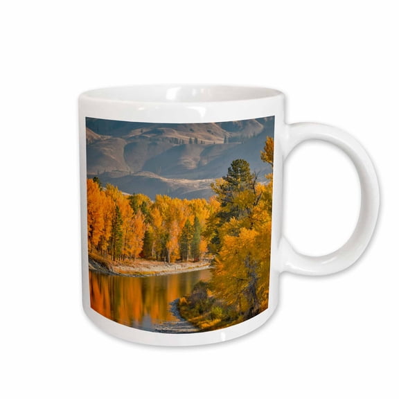 3drose, Washington State, Methow Valley. River Edged with Fall Color Trees, 11oz Mug