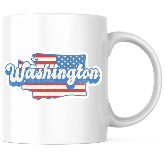 Washington State Outline Coffee Mug - WA State Shape with USA Flag - 11 Ounce Coffee Mug - White Interior & Handle - Choose Your State - Design Printed On Both Sides - Glossy Ceramic - BMCM01172