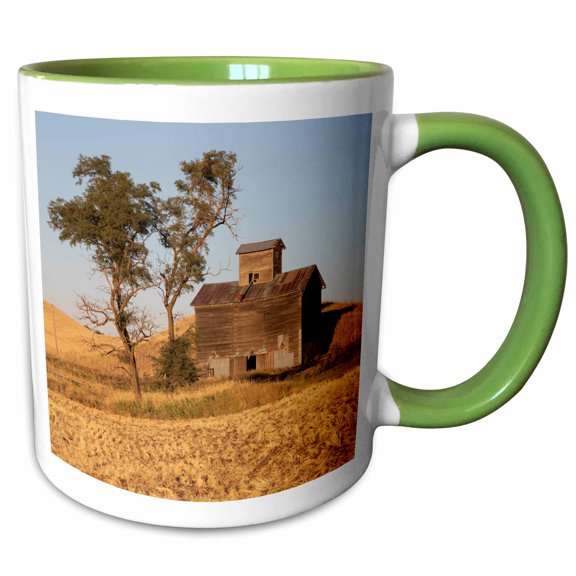 3drose, Washington State, Palouse. Colfax. Old Grain Silo and Barn., 11oz Two-tone Green Mug