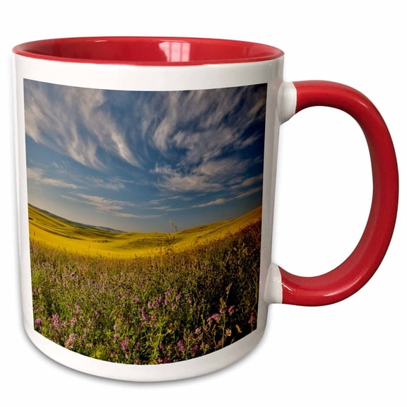 3drose, Washington State, Palouse. Landscape of Vetch and Canola Fields., 11oz Two-tone Red Mug
