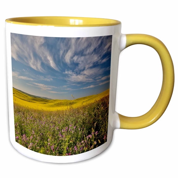 3drose, Washington State, Palouse. Landscape of Vetch and Canola Fields., 11oz Two-tone Yellow Mug