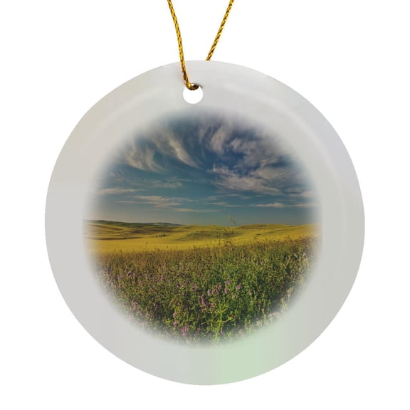 3drose, Washington State, Palouse. Landscape of Vetch and Canola Fields., Circle Porcelain Ornament