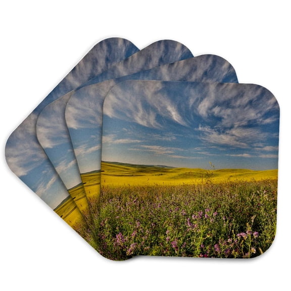 3drose, Washington State, Palouse. Landscape of Vetch and Canola Fields., Set of 4 Coasters - Soft