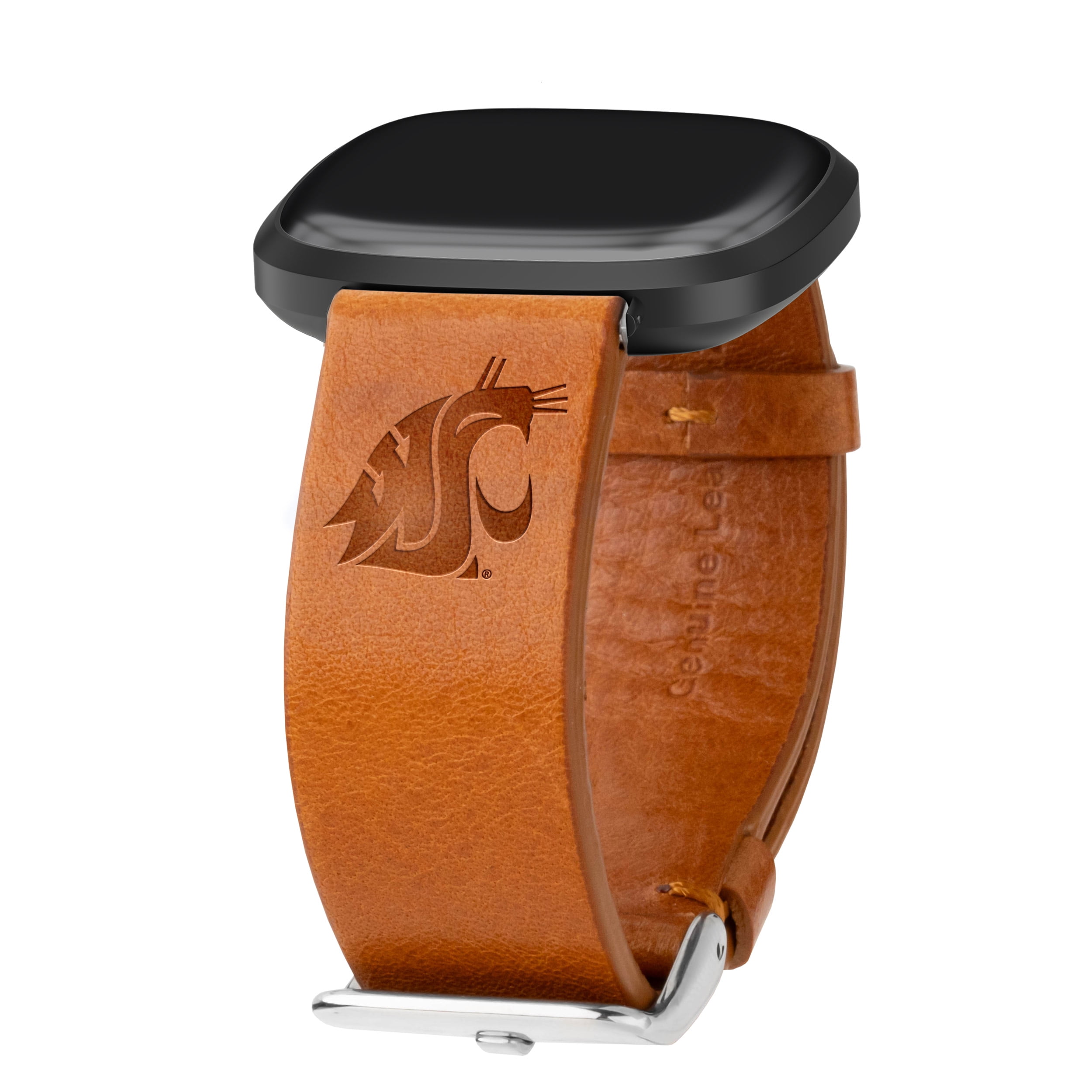Washington State Premium Leather Unisex Watch Band for FitBit Versa 3 and Sense (Short Tan) by Affinity Bands