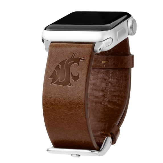 Washington State Premium Leather Unisex Watch Band for Apple Watch - 38/40/41mm (42mm Series 10) Short Brown by Affinity Bands