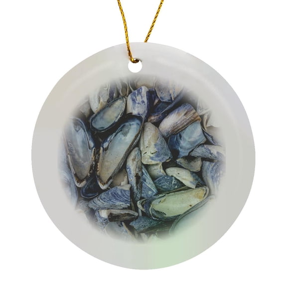3drose, Washington State, Salt Creeka. Close up of California Mussel Shells., Circle Porcelain Ornament