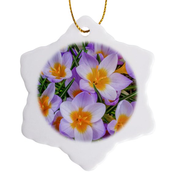 3drose, Washington State, Seabeck. Crocus Blossoms in Spring 4, 3 inch Snowflake Porcelain Ornament