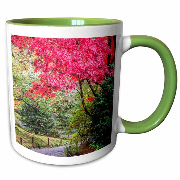 3drose, Washington State, Seattle. Autumn Color, Japanese Garden, 11oz Two-tone Green Mug